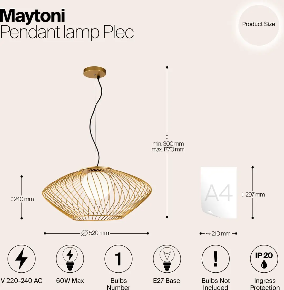 Maytoni Plec Hanglamp - Goud Ø52