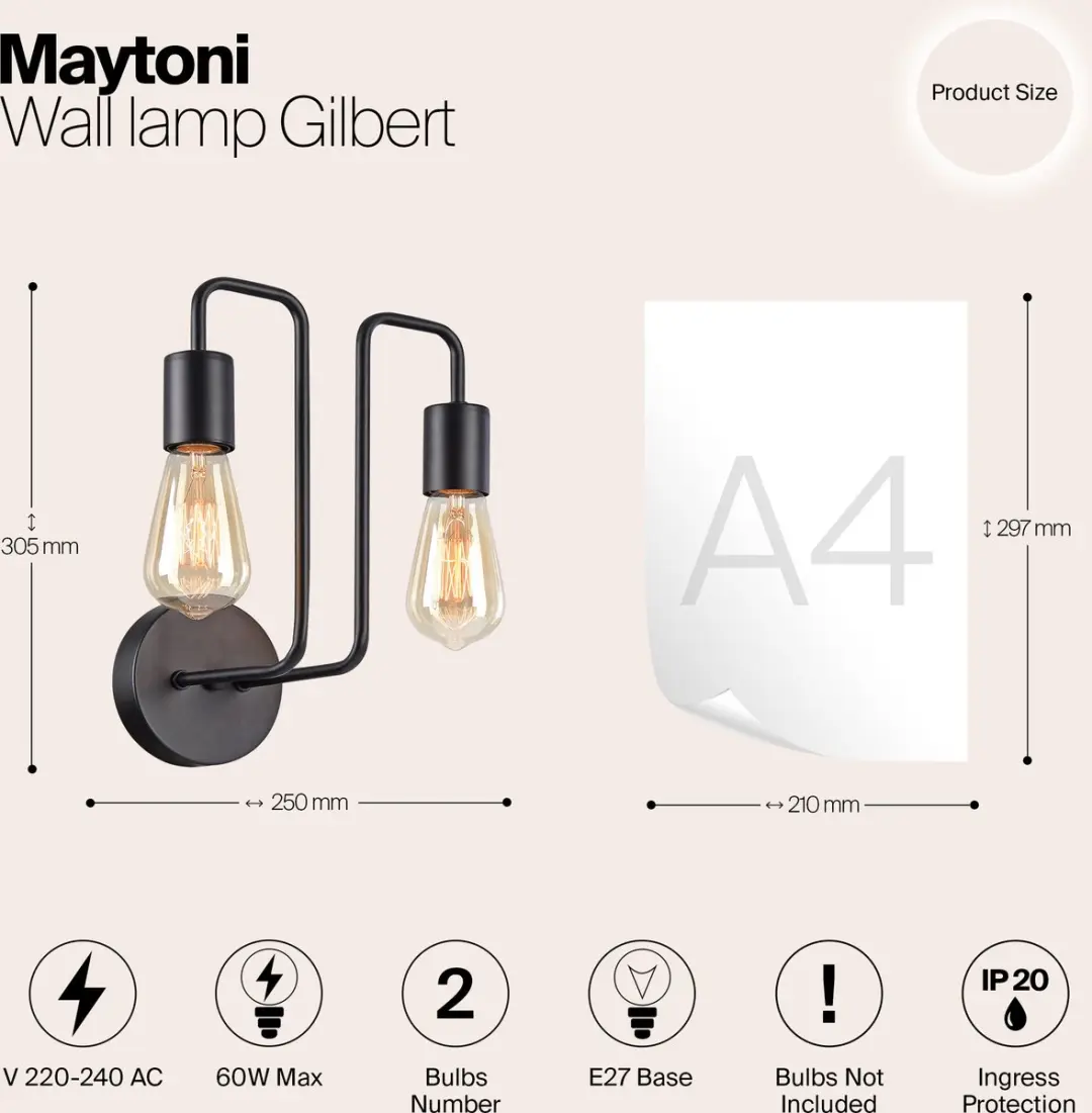 Maytoni Gilbert Wandlamp - 2 Lichtpunten - Zwart