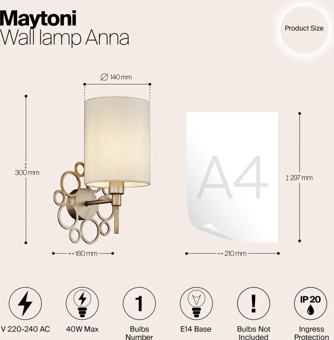 Maytoni Wandlamp Anna Goud