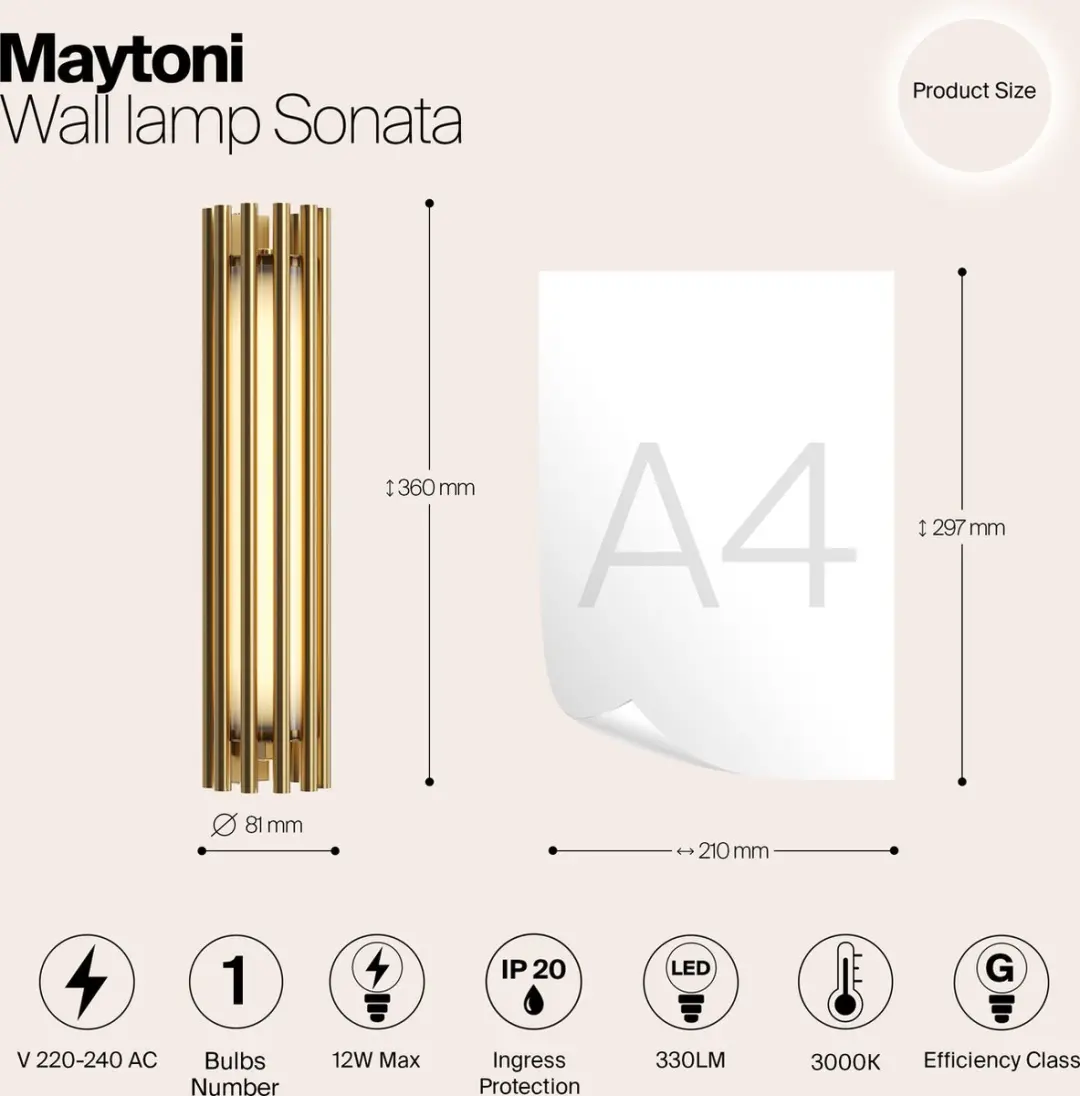 Maytoni Sonata Wandlamp - Messing Ø8,1cm