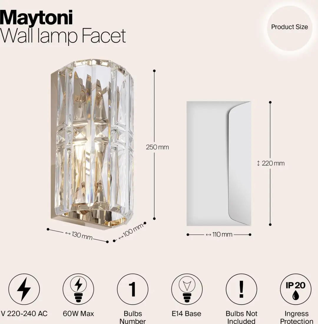 Maytoni Wandlamp Facet Goud