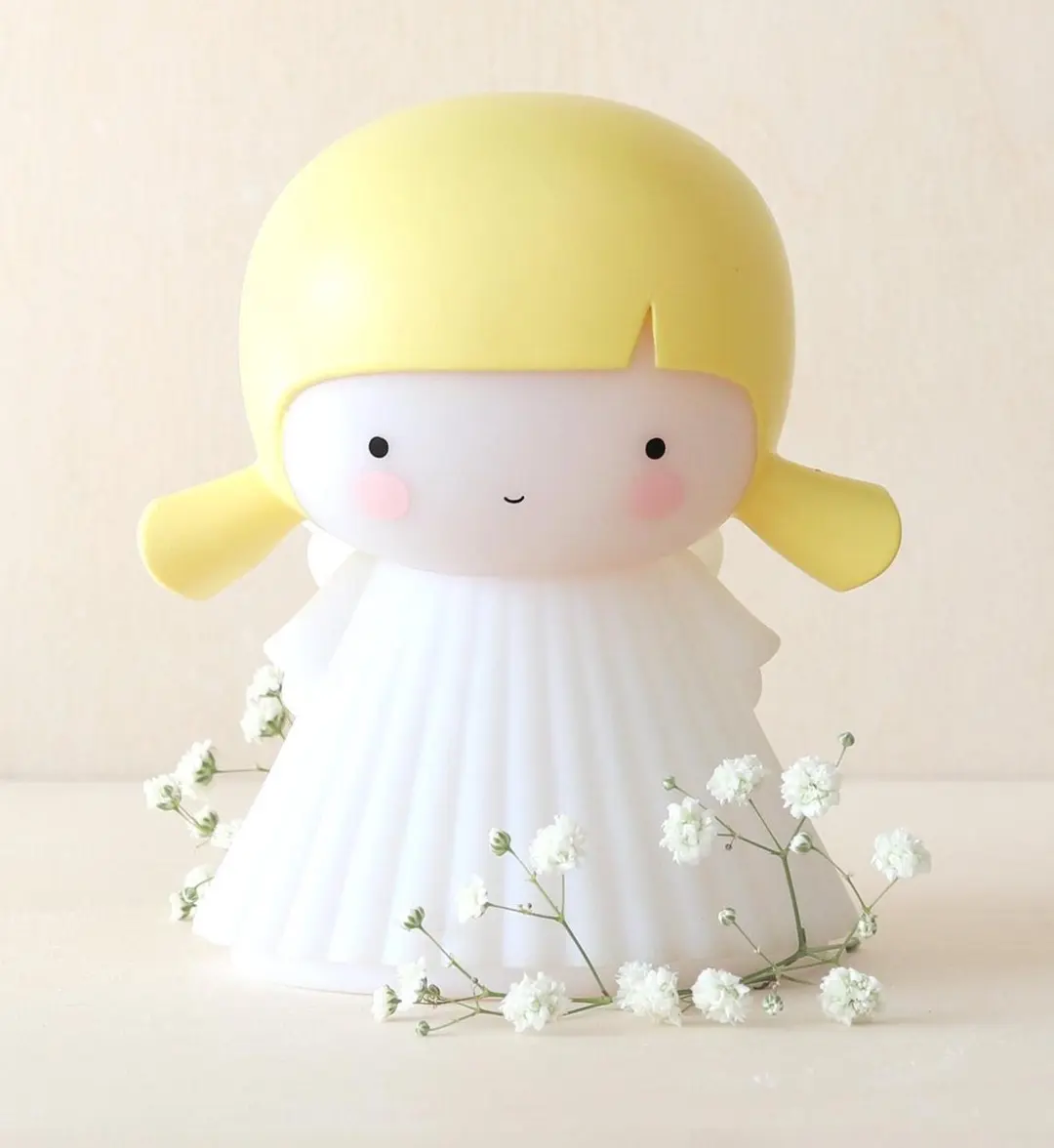 A Little Lovely Company Engeltje Kinderlampje - 3x AAA - Wit/Geel