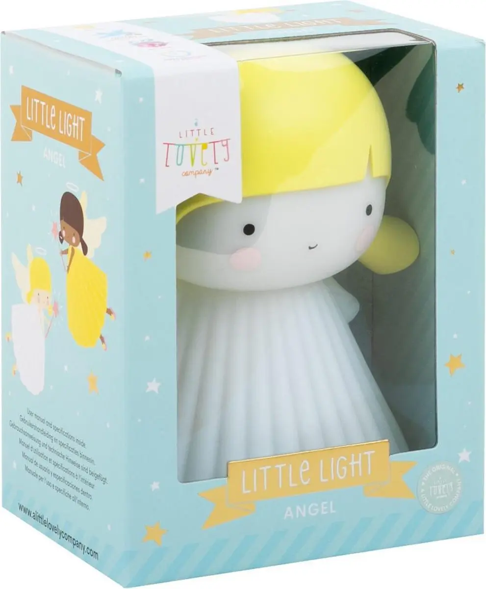 A Little Lovely Company Engeltje Kinderlampje - 3x AAA - Wit/Geel