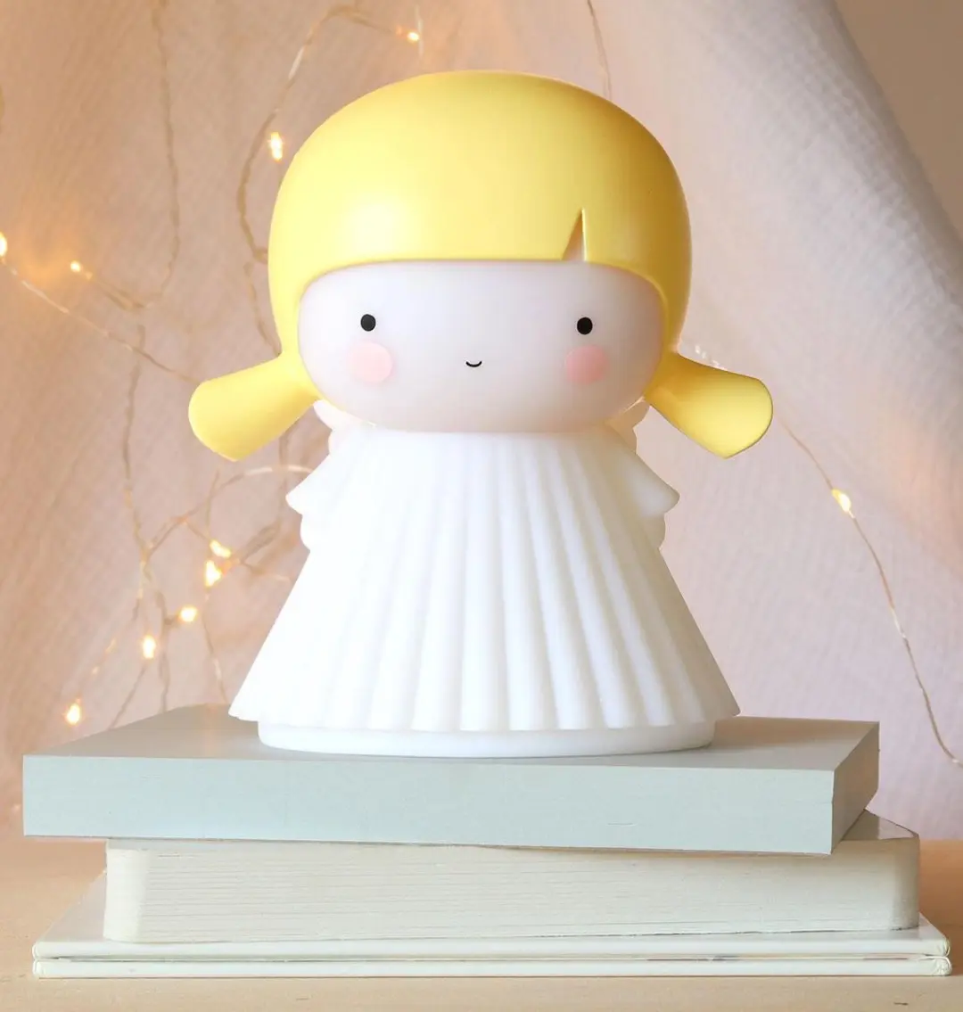 A Little Lovely Company Engeltje Kinderlampje - 3x AAA - Wit/Geel