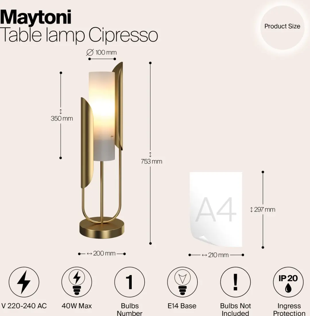 Maytoni Cipresso Tafellamp - Goud Ø20cm