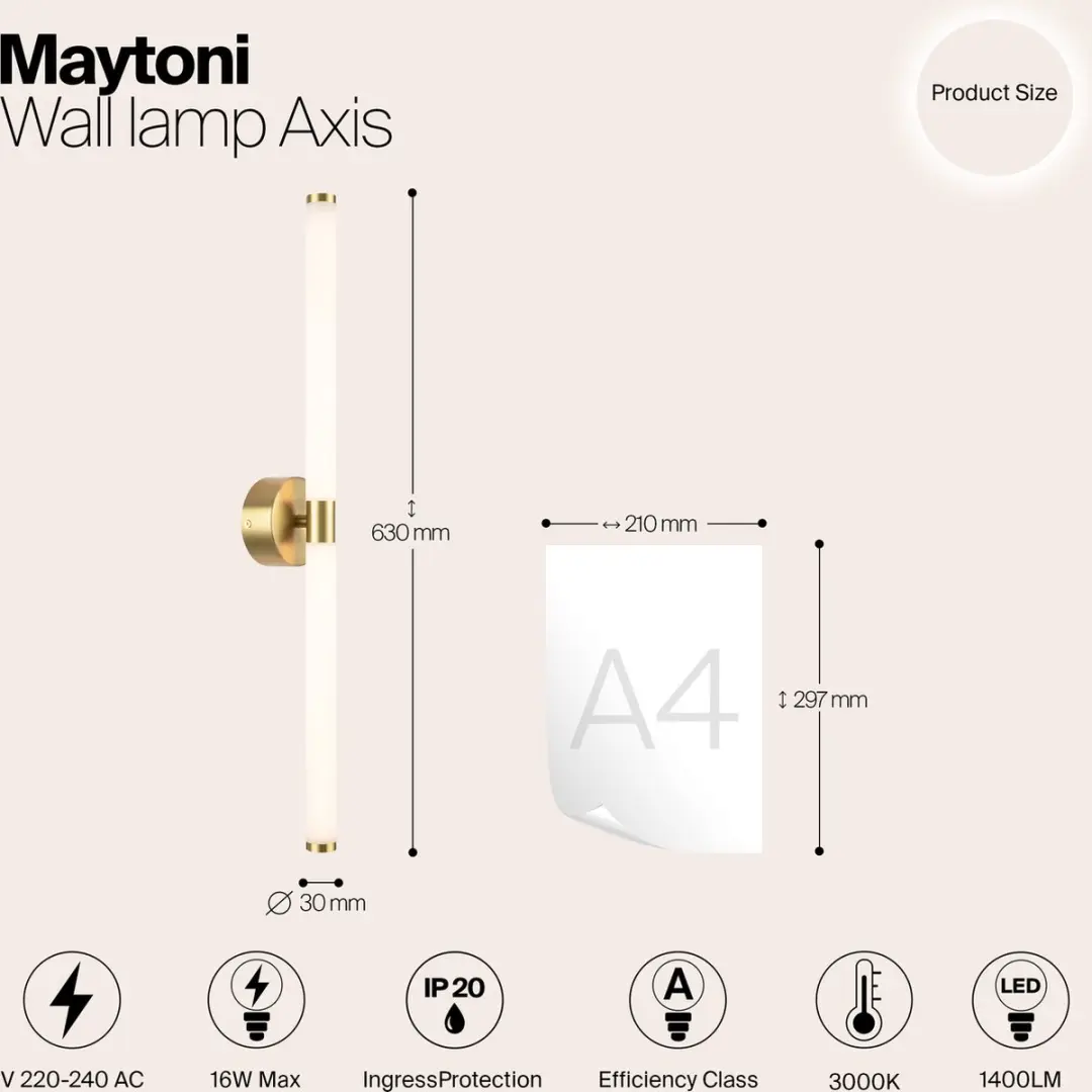 Maytoni Axis Wandlamp Goud - Ø3cm