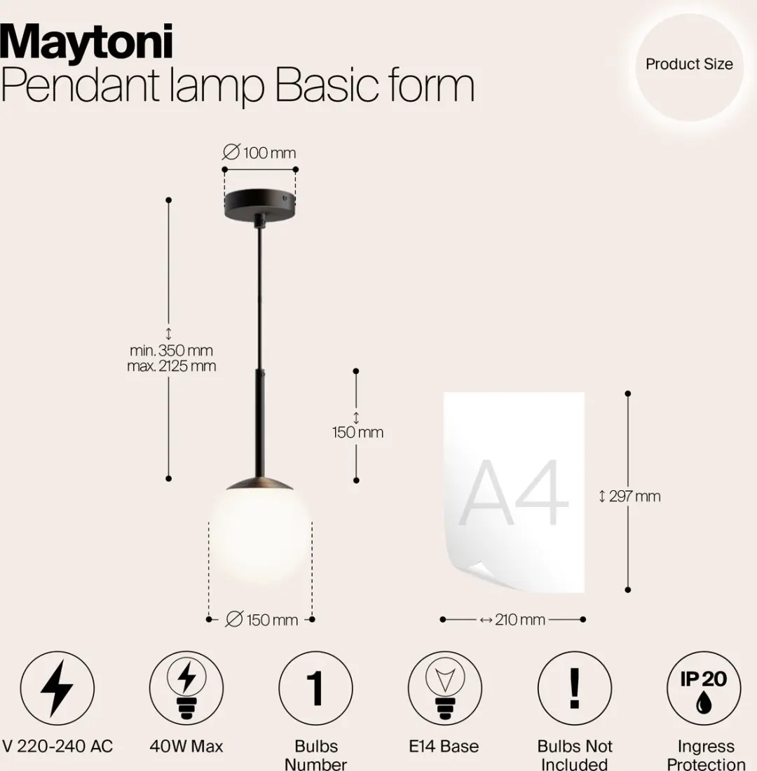 Maytoni Basic Form Hanglamp - Zwart Ø15