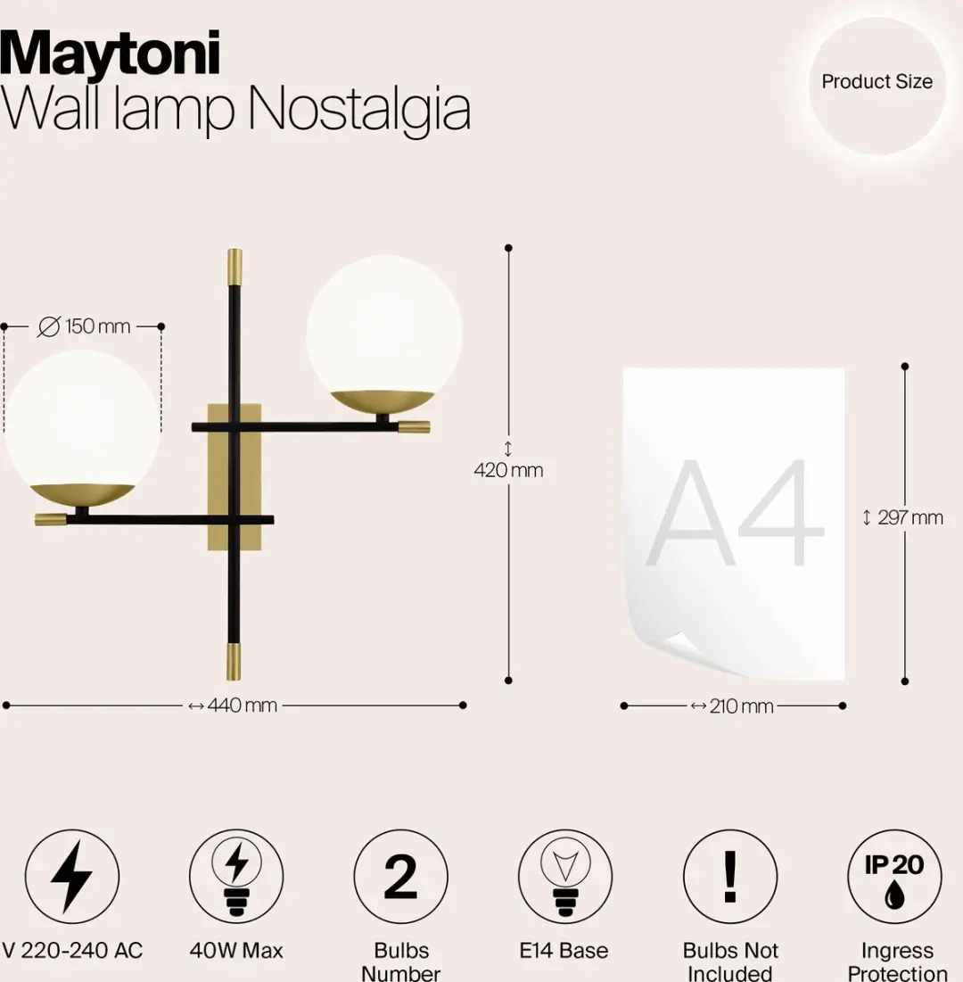 Maytoni Nostalgia Wandlamp Goud - 2 Lichtpunten