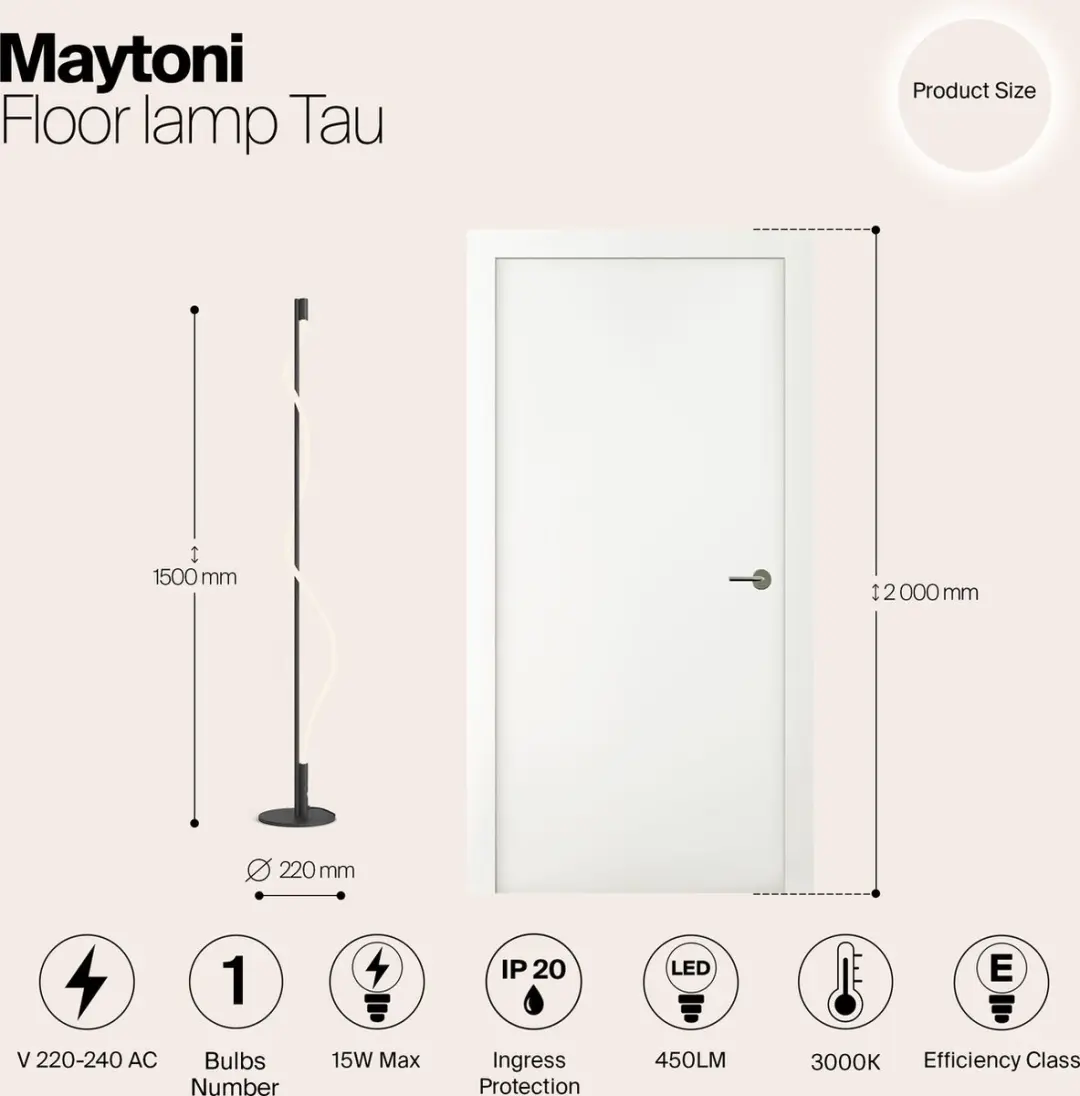 Maytoni Tau Vloerlamp - Zwart - Ø22cm