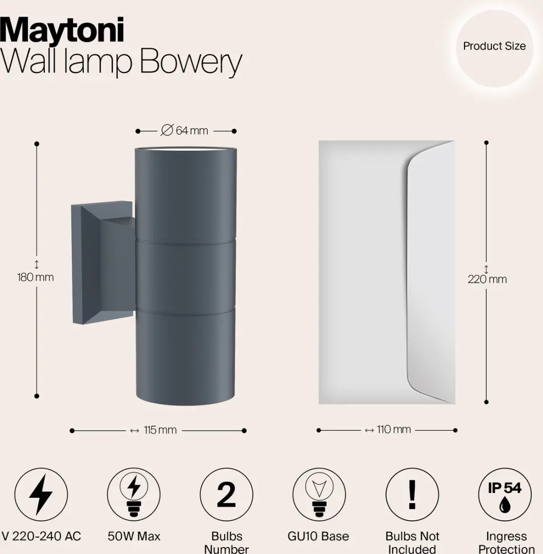 Maytoni Outdoor Wandlamp Bowery Ø6,4cm - Grijs