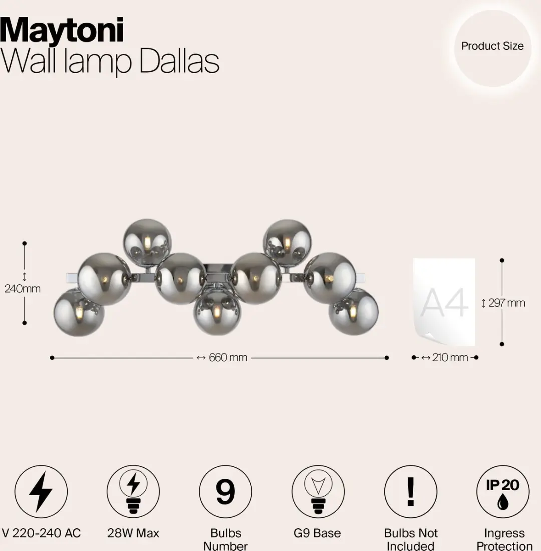 Maytoni Dallas Wandlamp - 9x28W - Chroom