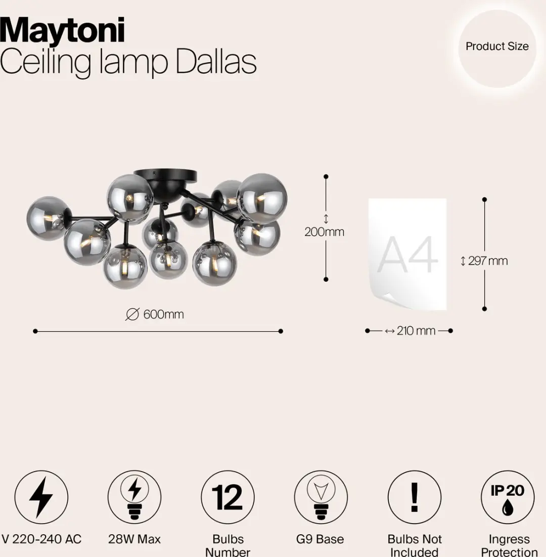 Maytoni Dallas Plafondlamp - 12x28W - Ø60cm - Zwart
