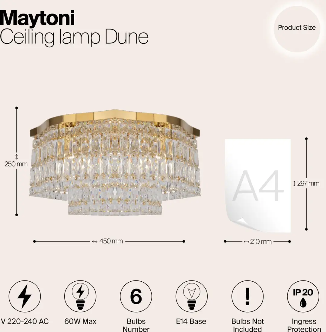 Maytoni Dune Plafondlamp - 6 Lichtpunten - Goud