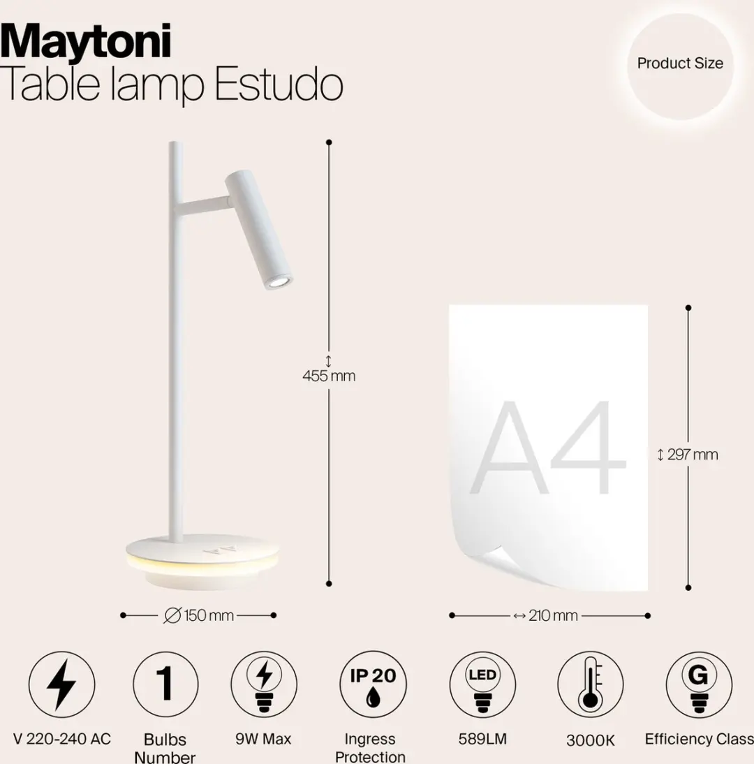 Maytoni Estudo Tafellamp - 9W - Wit