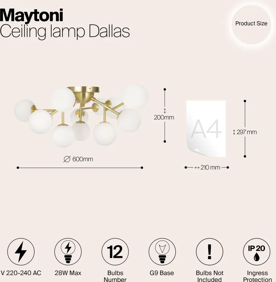 Maytoni Dallas Plafondlamp - Goud - Ø60cm