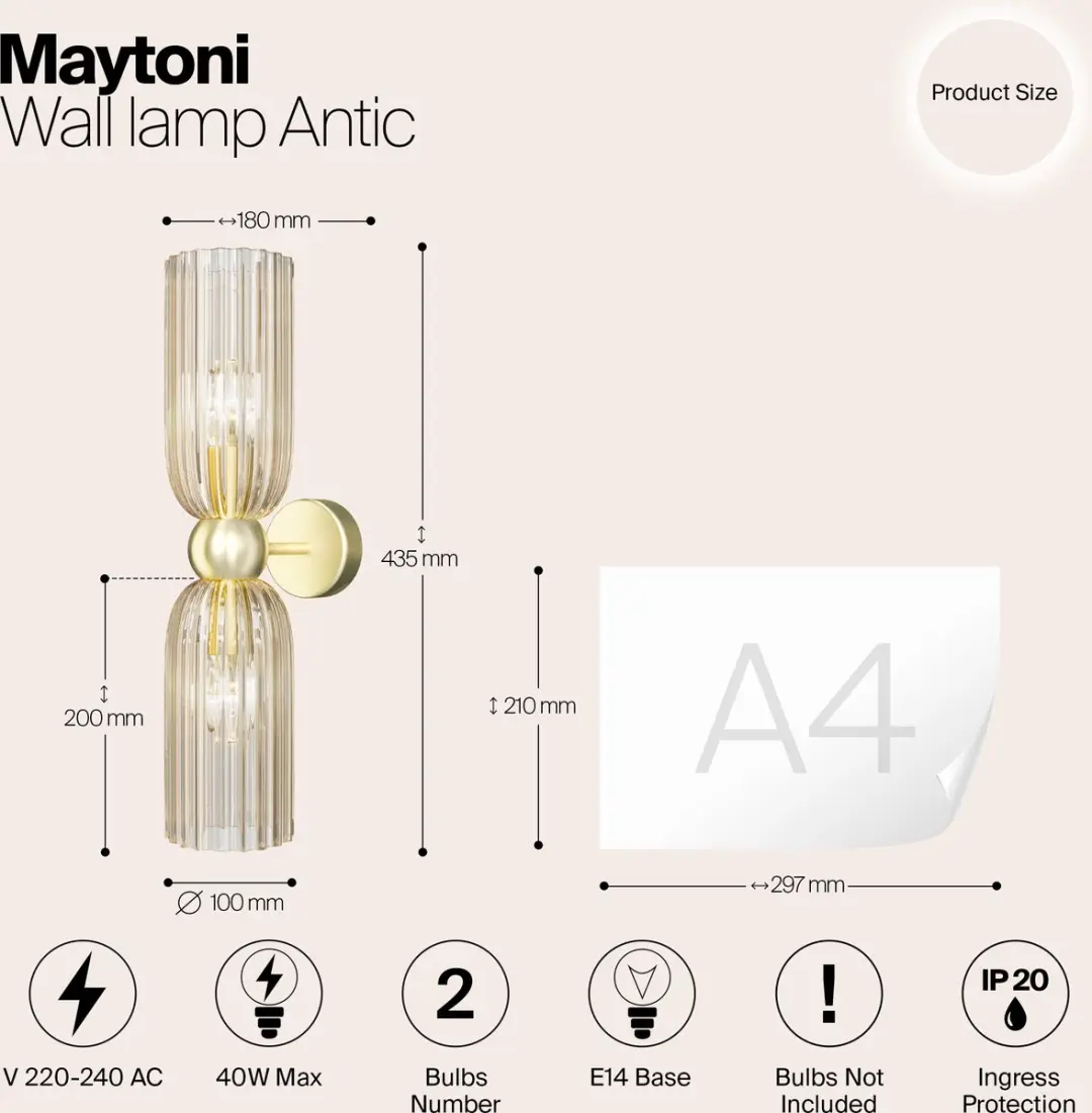 Maytoni Wandlamp Antic Goud - Ø10cm