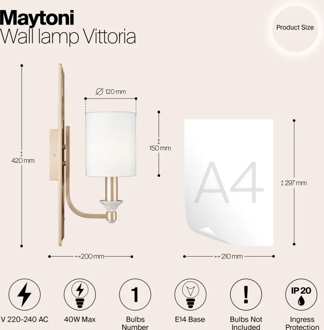 Maytoni Wandlamp Vittoria Crème - Goud