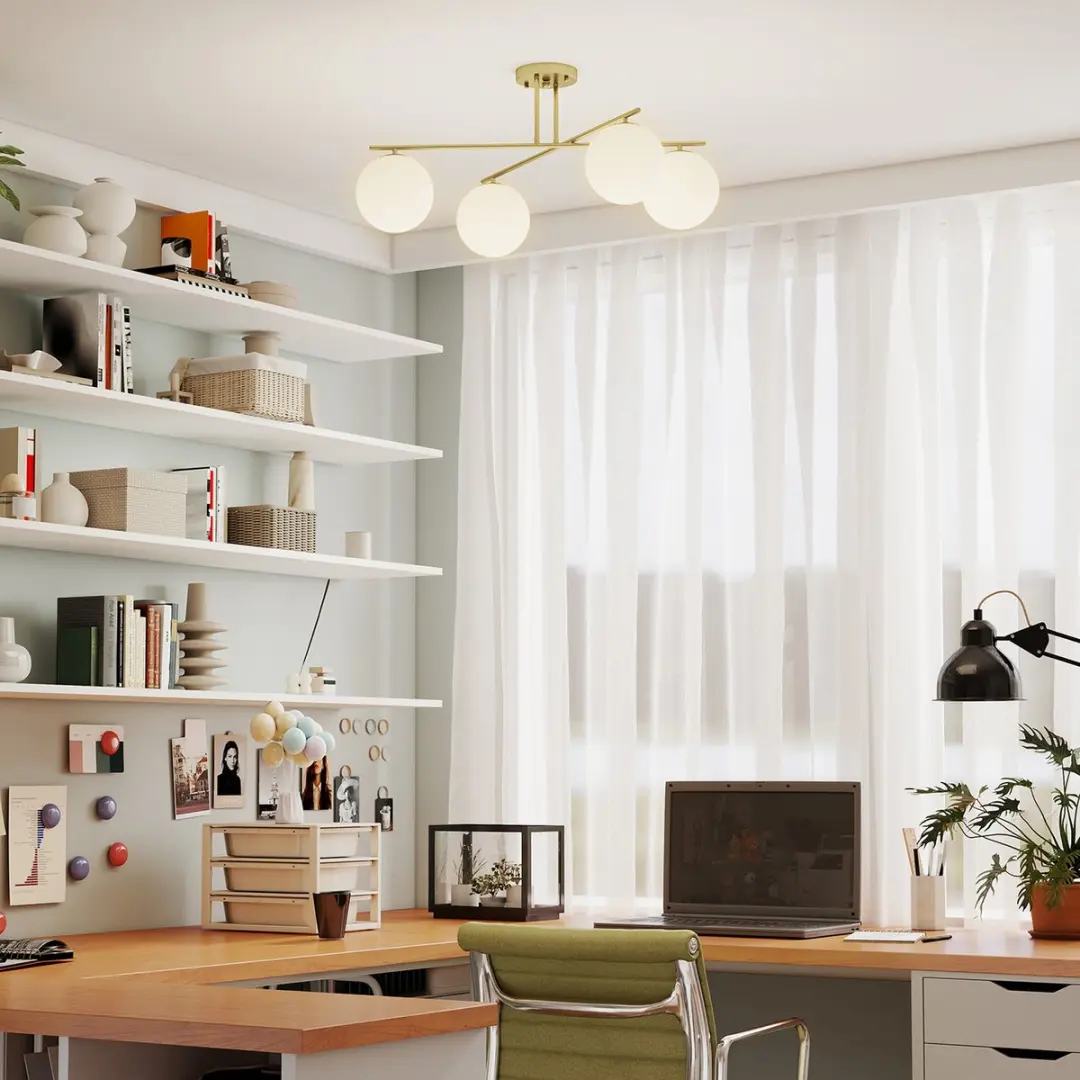 Homcom Plafondlamp 75x75cm - 4 Lichtpunten - Goud