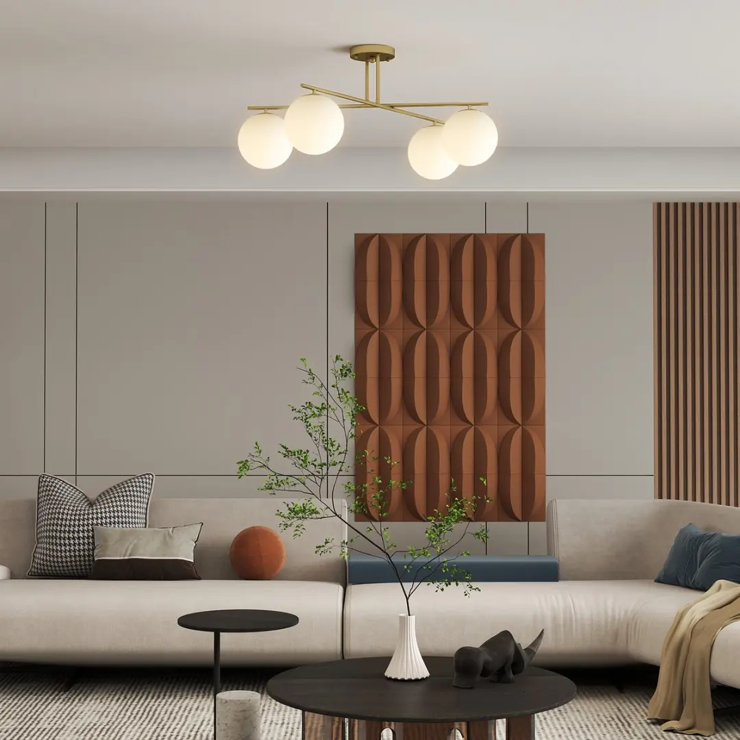 Homcom Plafondlamp 75x75cm - 4 Lichtpunten - Goud