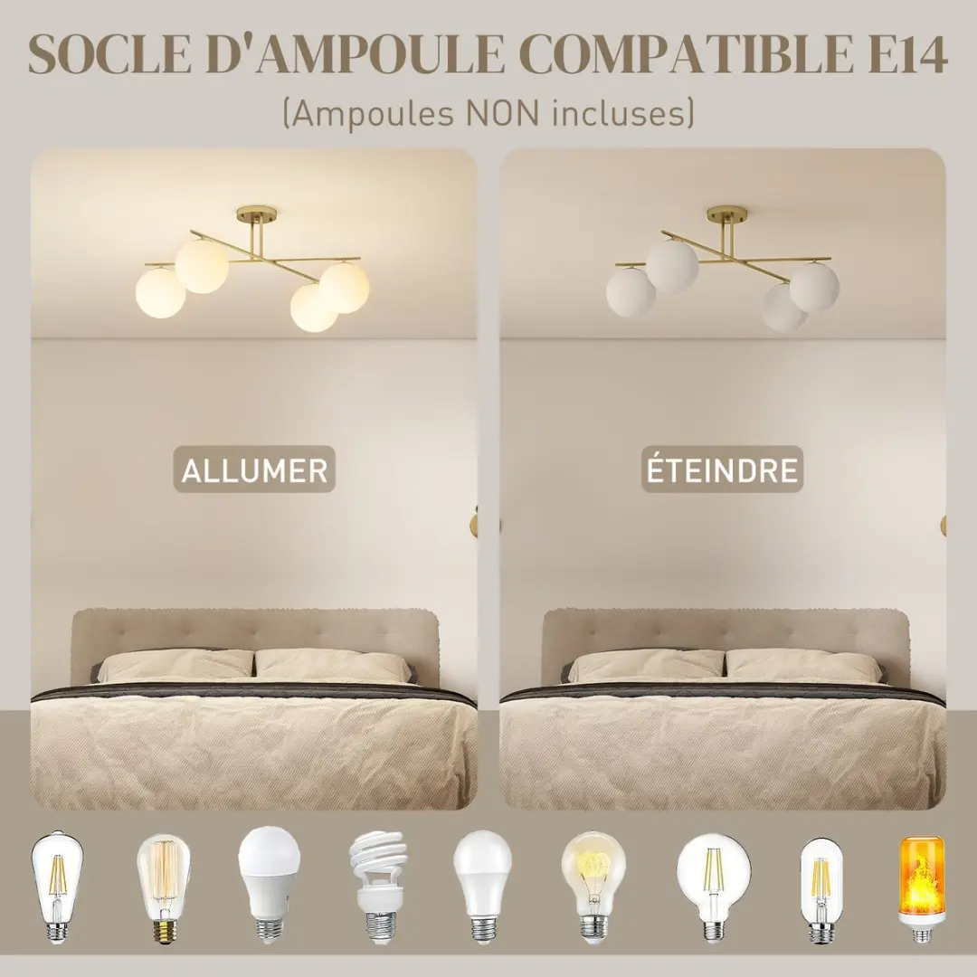 Homcom Plafondlamp 75x75cm - 4 Lichtpunten - Goud