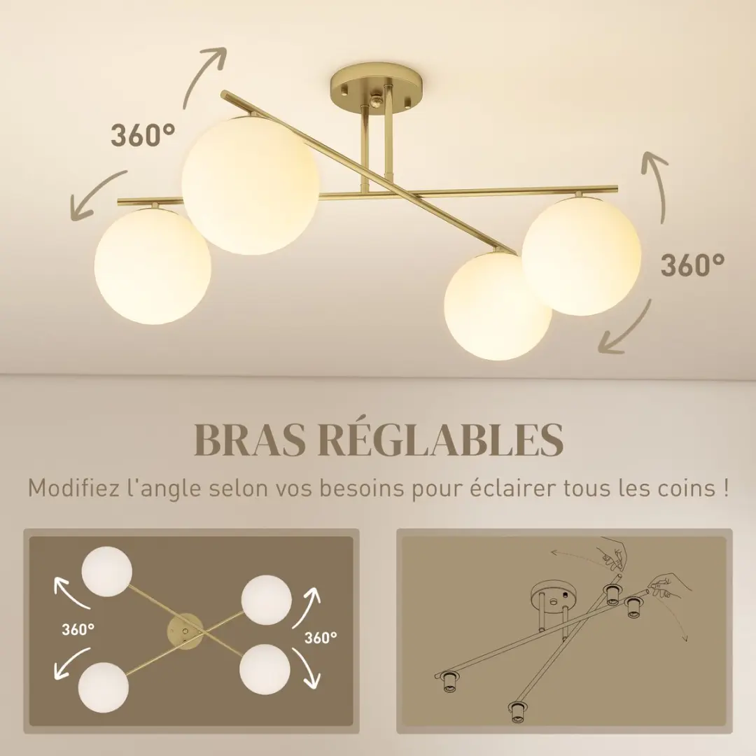 Homcom Plafondlamp 75x75cm - 4 Lichtpunten - Goud