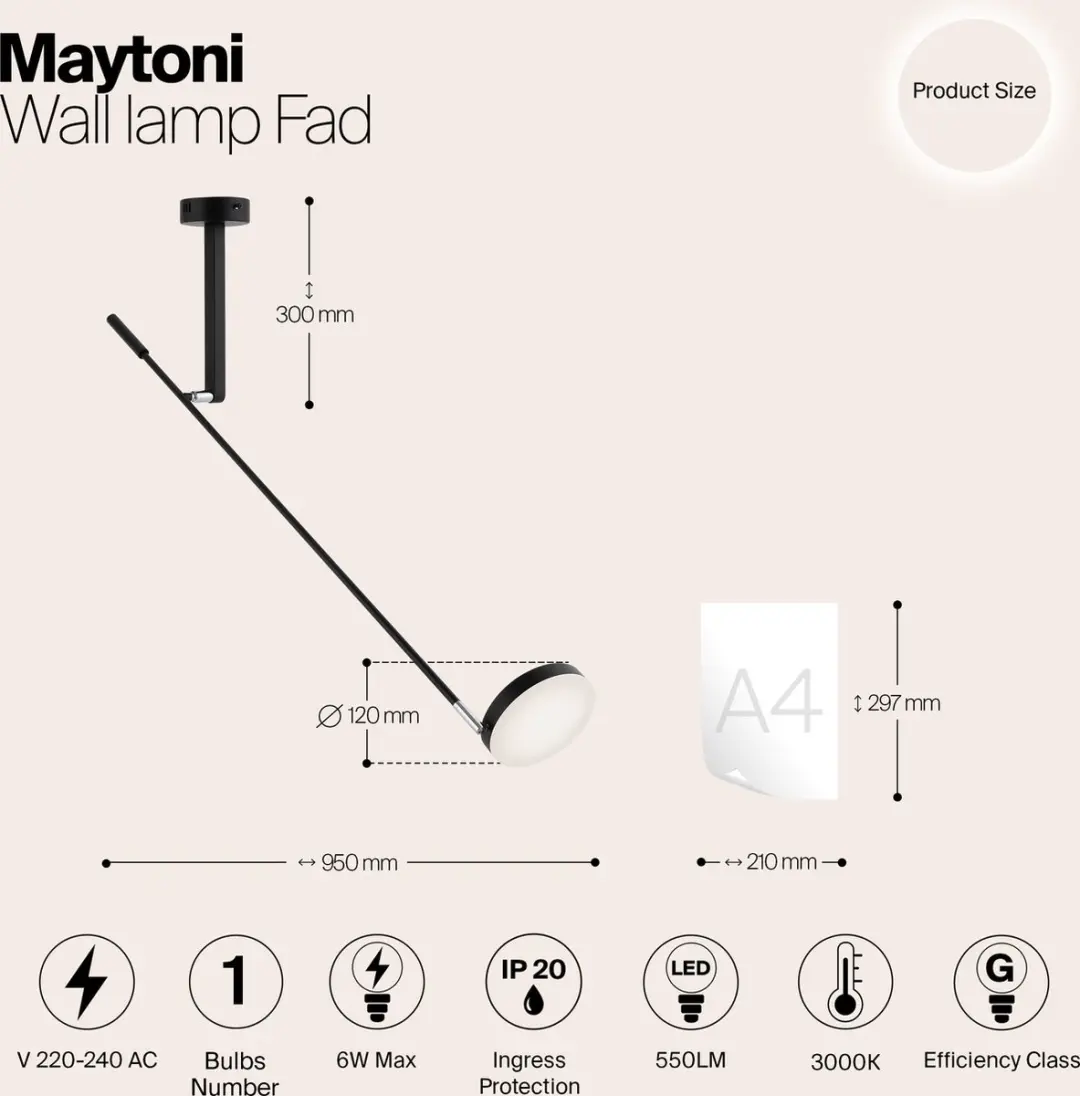 Maytoni Wandlamp Fad 6W - Zwart