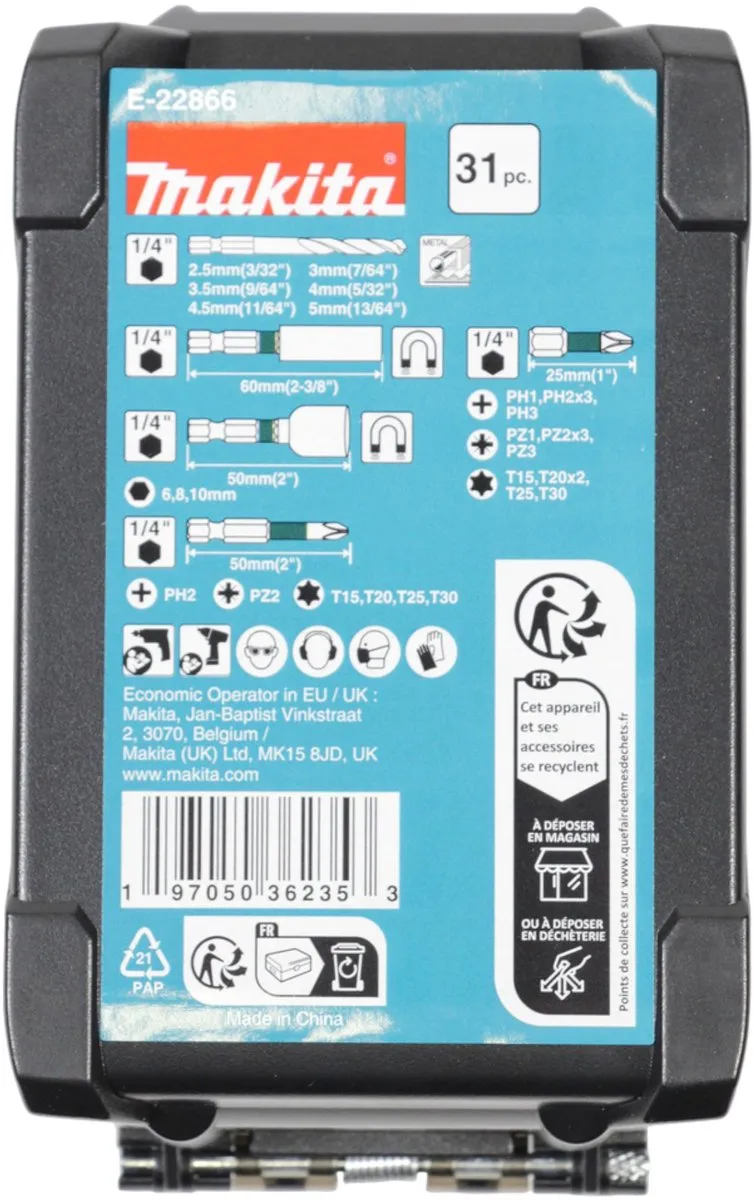 Makita E-22866 Bit- en boorset 31-delig - Impact Black S2-staal