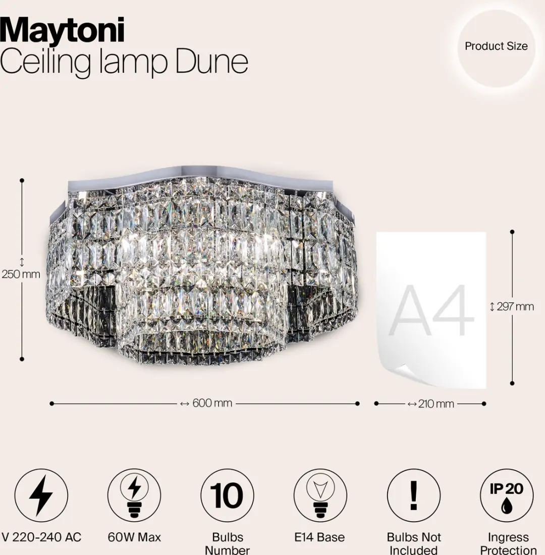 Maytoni Dune Plafondlamp - 6 Lichtpunten - Chroom