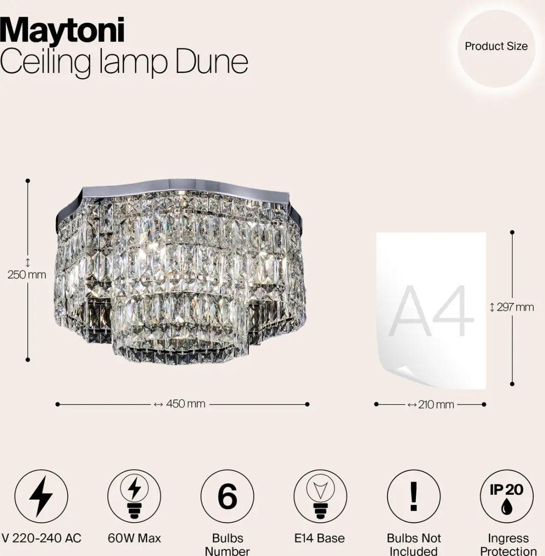 Maytoni Dune Plafondlamp - 6 Lichtpunten - Chroom