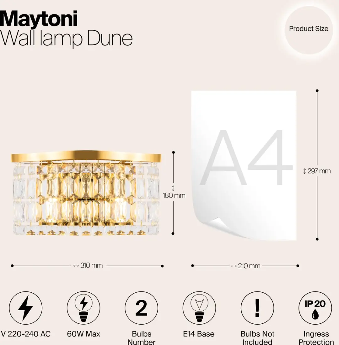 Maytoni Wandlamp Dune Goud - 2 Lichtpunten