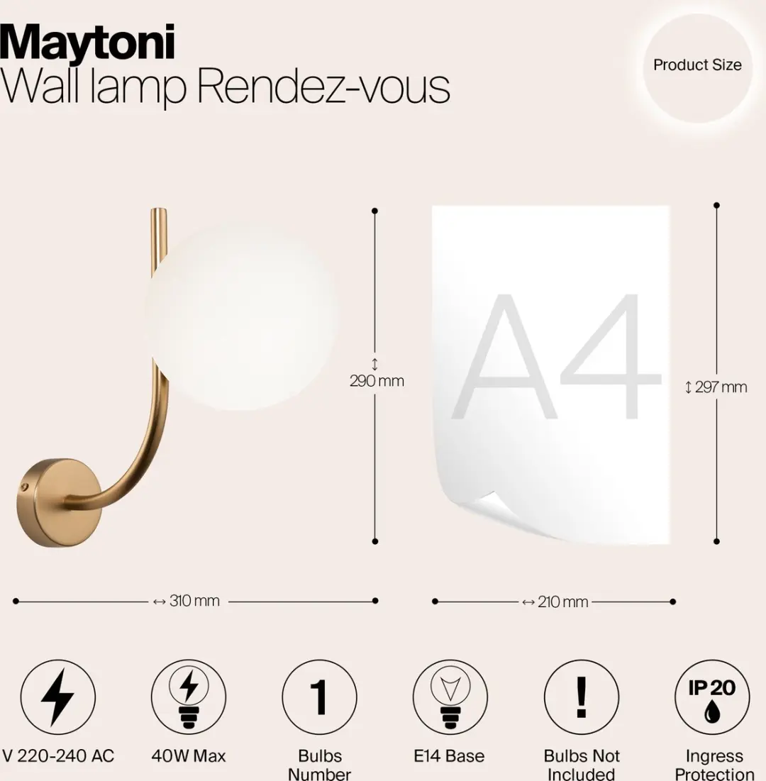 Maytoni Wandlamp Rendez-vous - Goud Messing