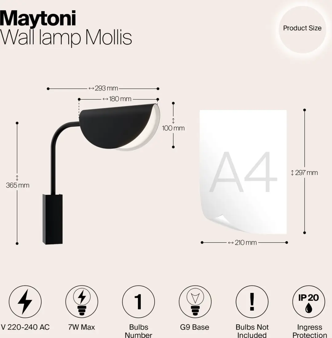 Maytoni Wandlamp Mollis - Zwart