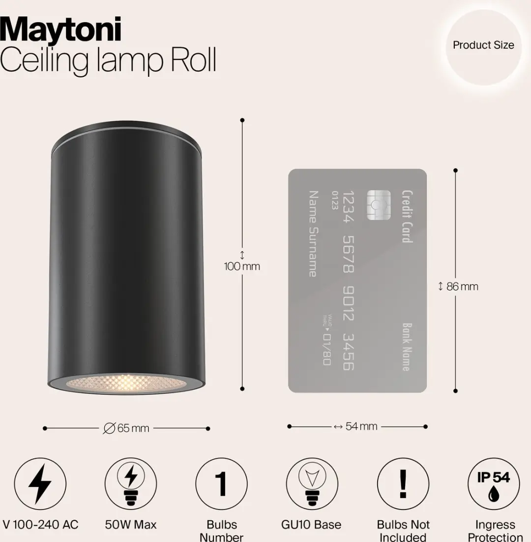 Maytoni Outdoor Plafondlamp Roll Ø6,5cm - Zwart