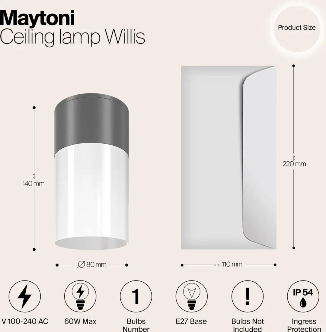 Maytoni Willis Plafondlamp Grafiet Ø8cm