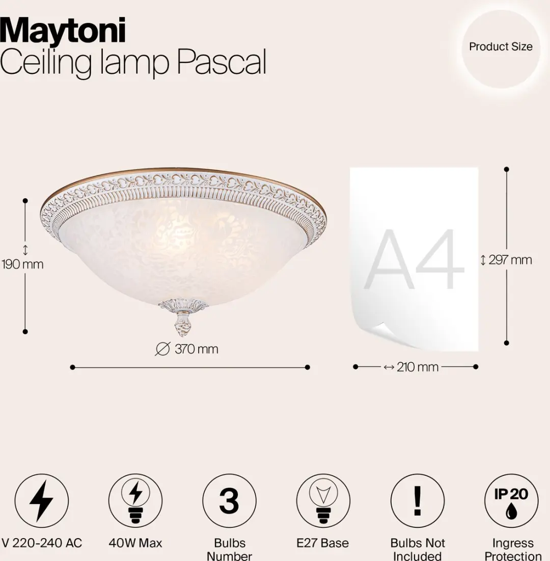 Maytoni Pascal Plafondlamp - Ø35cm - Wit/Goud
