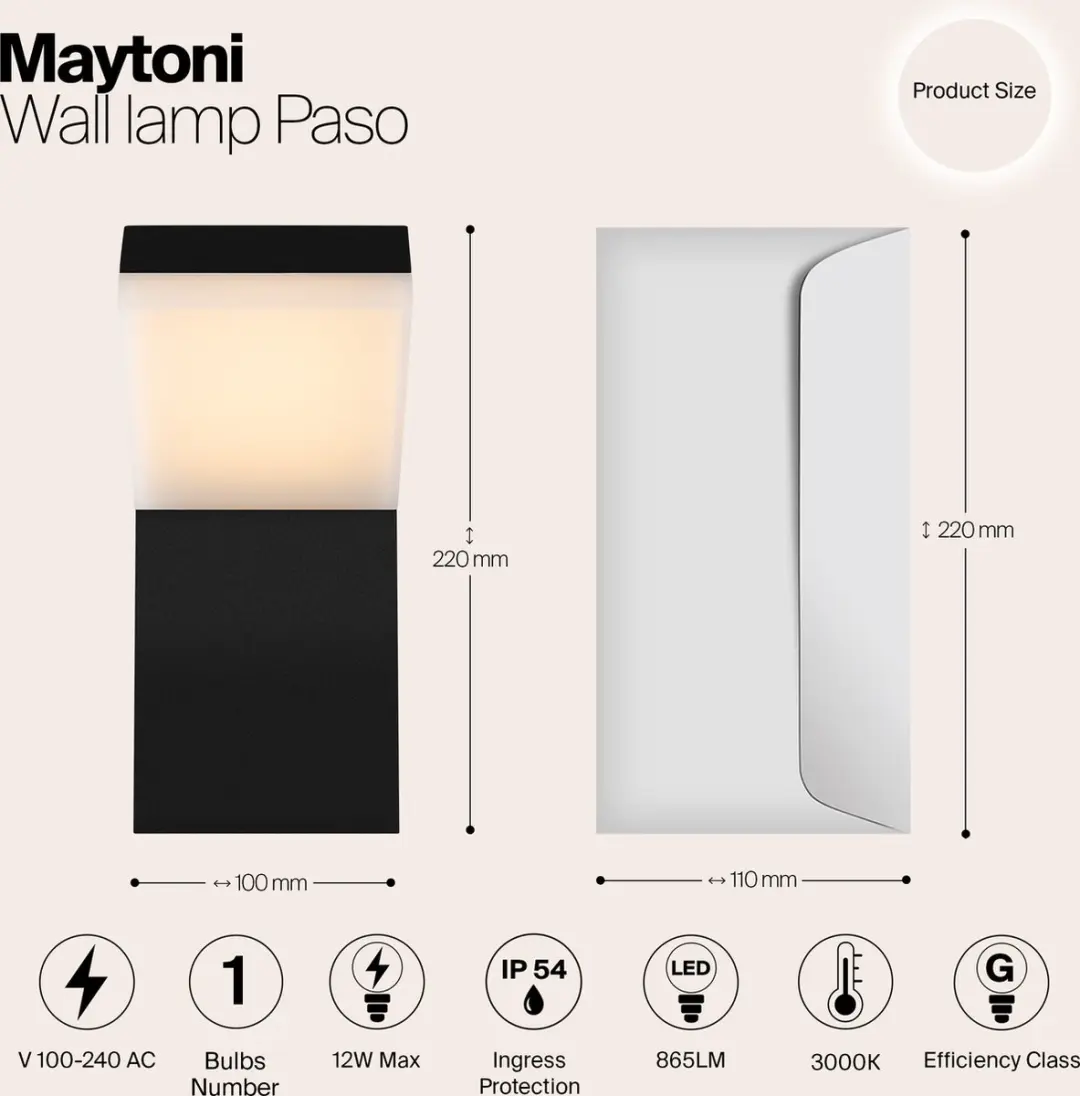 Maytoni Outdoor Wandlamp Paso - 12W - Zwart