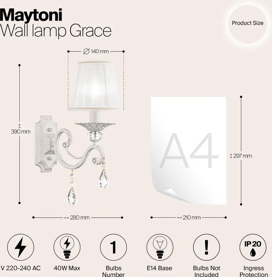 Maytoni Wandlamp Grace Wit met goud