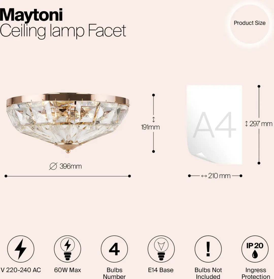 Maytoni Plafondlamp Facet Goud - Ø39,6cm