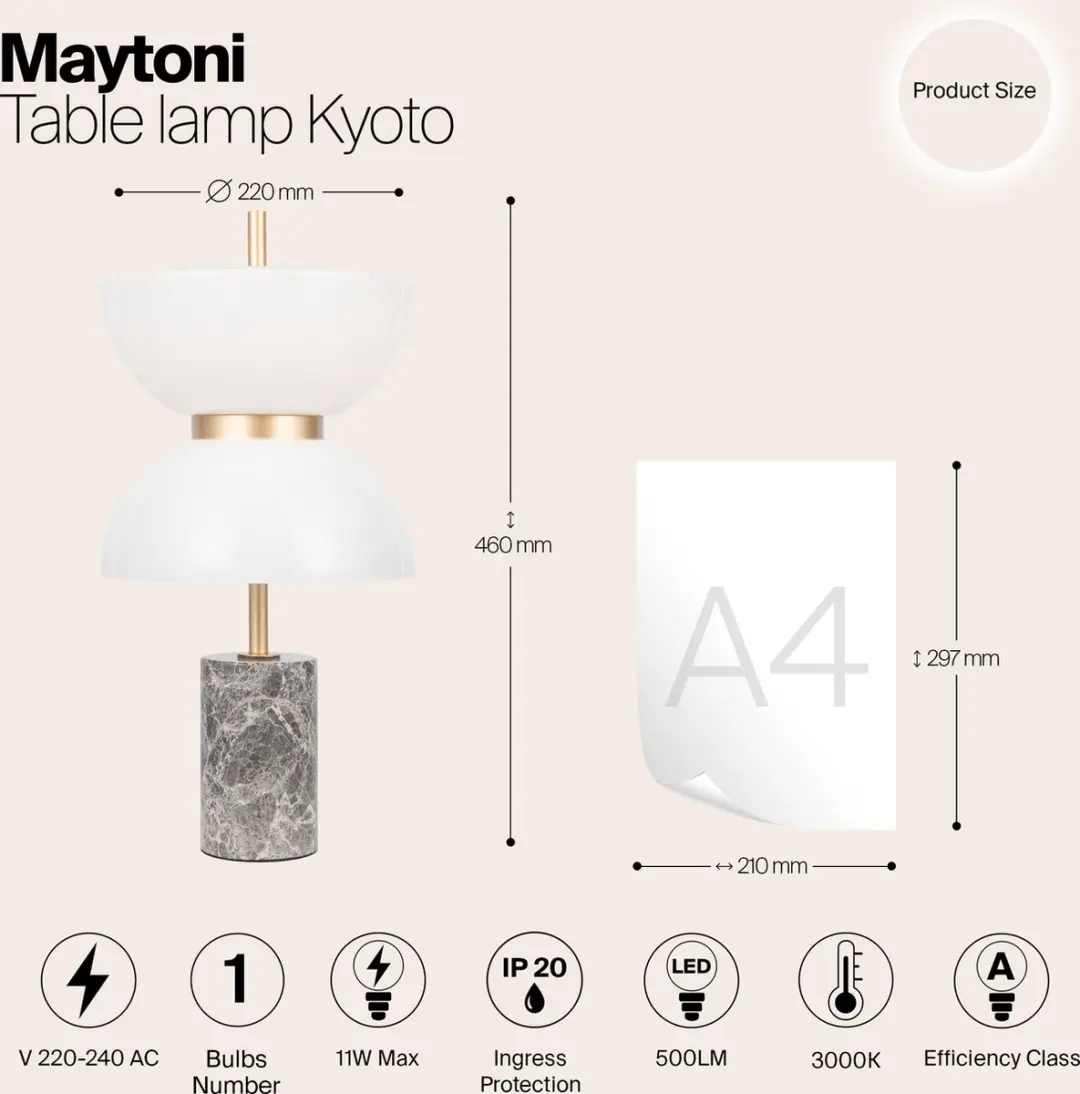 Maytoni Kyoto Tafellamp - Ø22cm - Goud