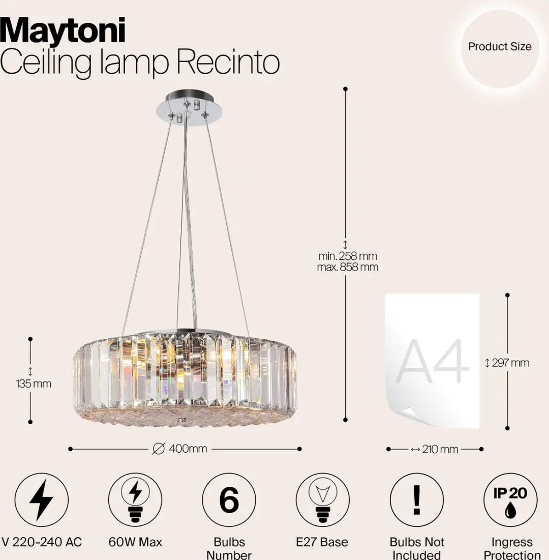 Maytoni Recinto Plafondlamp - 6x60W - Ø40cm - Chroom