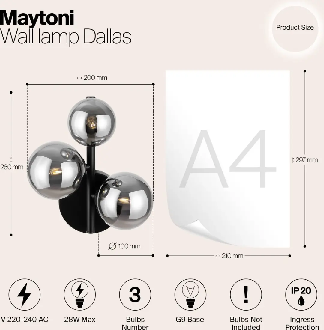 Maytoni Dallas Wandlamp - 3 Lichtpunten Zwart