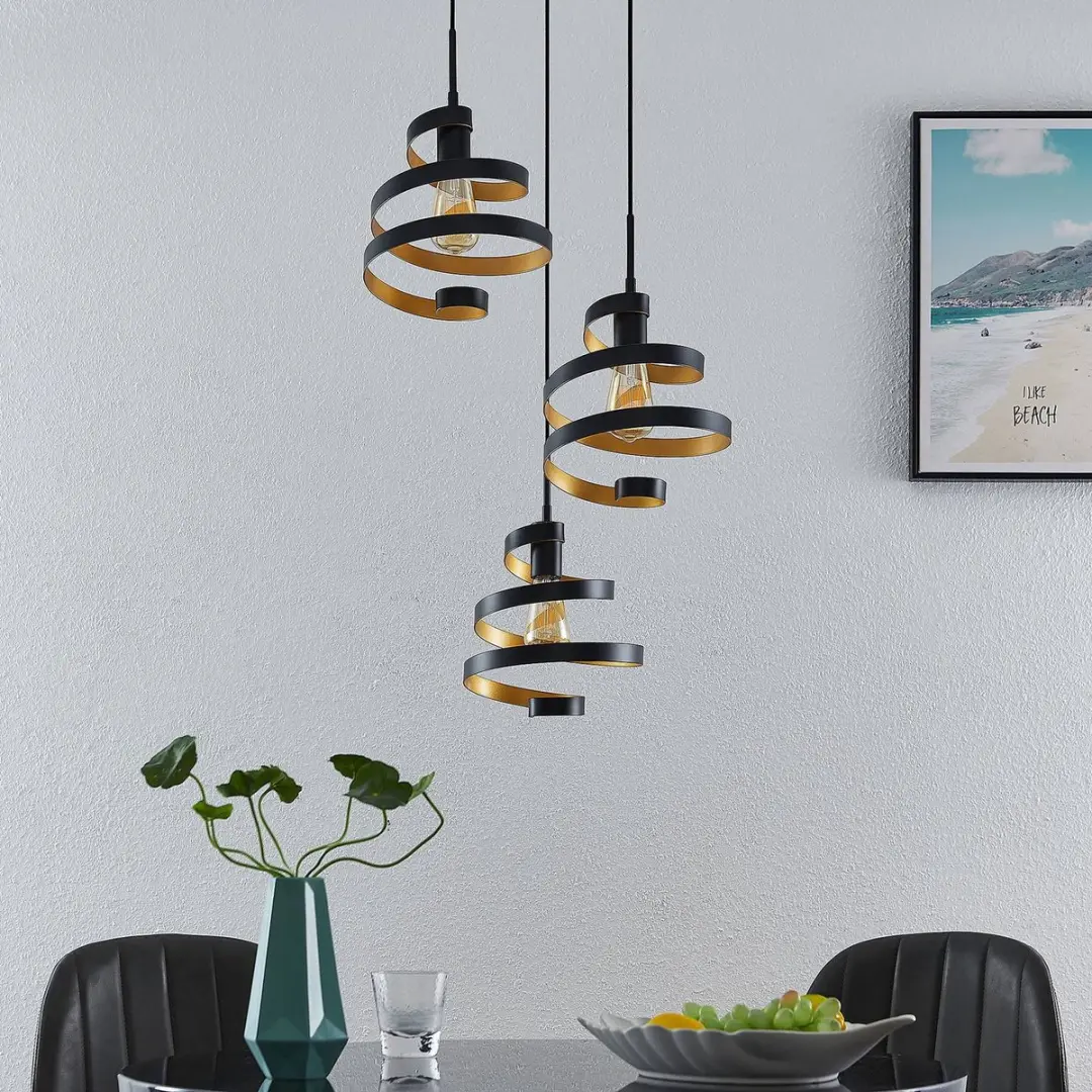 Lindby Hanglamp 3-Lichts E27 - Matzwart/Goud
