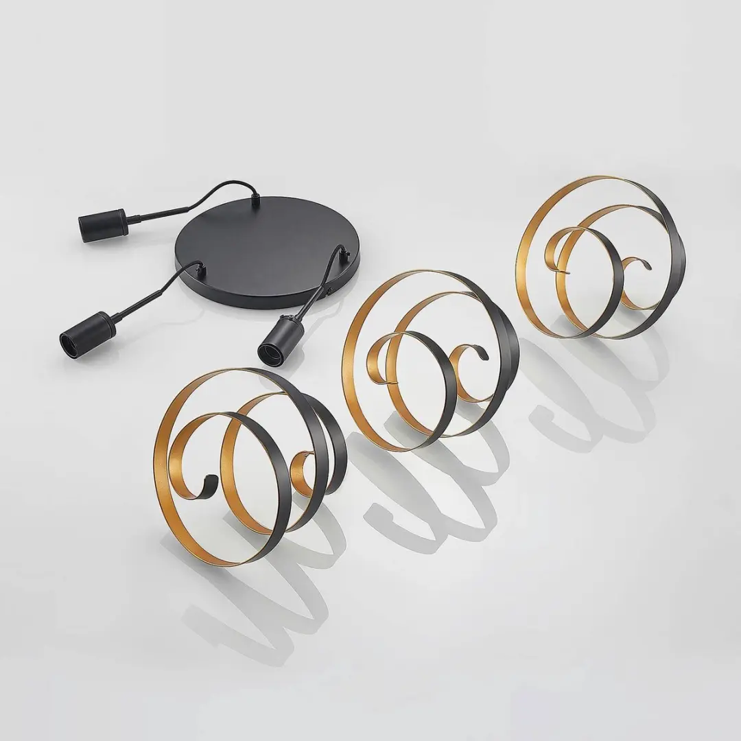 Lindby Hanglamp 3-Lichts E27 - Matzwart/Goud - afbeelding 6 van 6