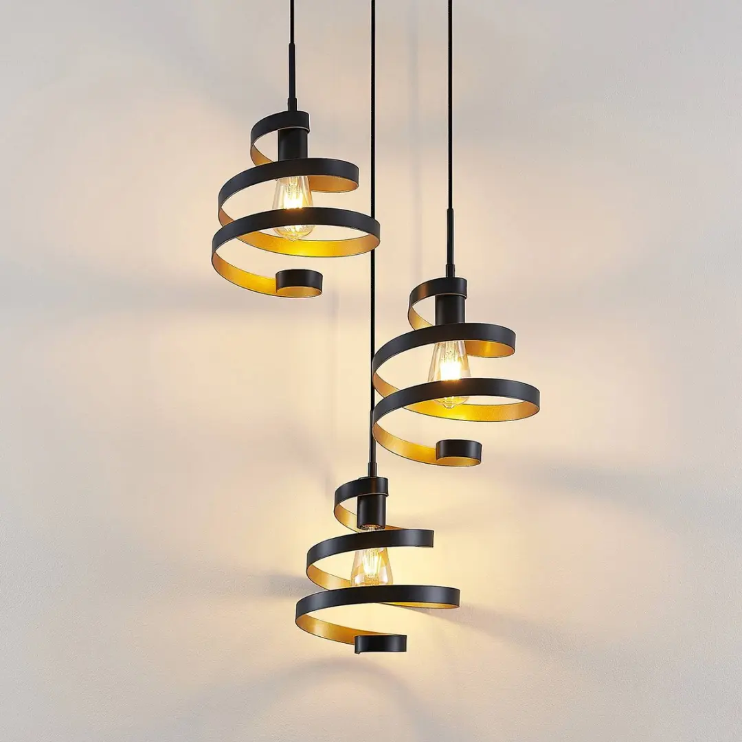 Lindby Hanglamp 3-Lichts E27 - Matzwart/Goud