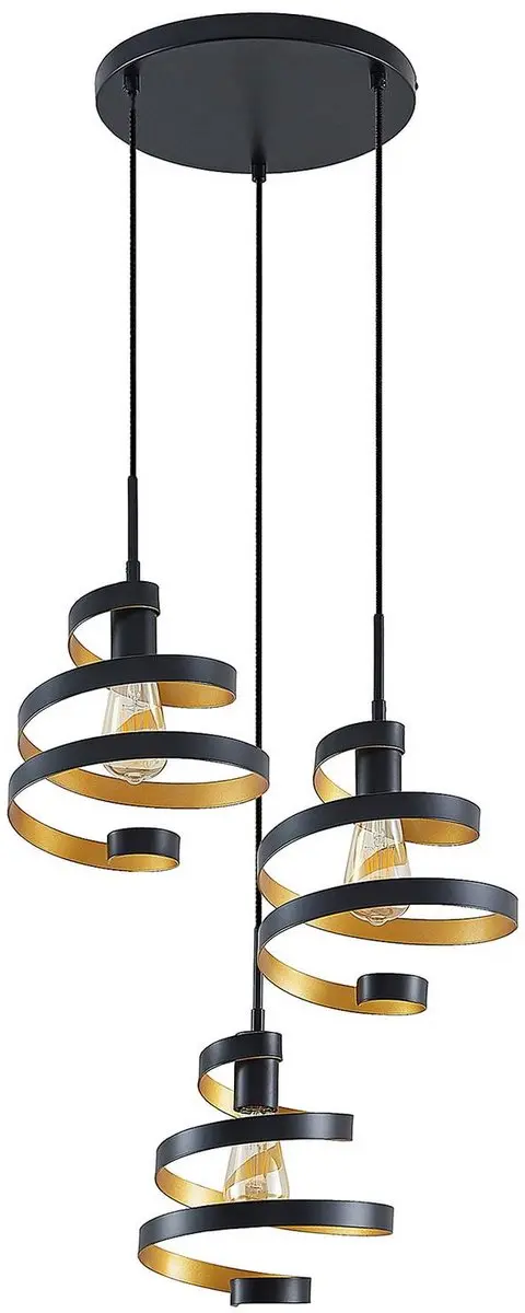 Lindby Hanglamp 3-Lichts E27 - Matzwart/Goud