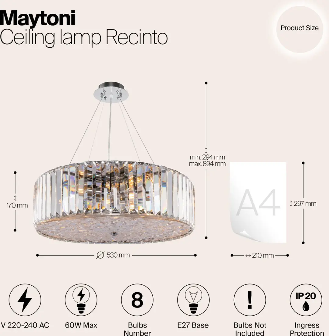 Maytoni Recinto Plafondlamp - 8x60W - Ø53cm - Chroom