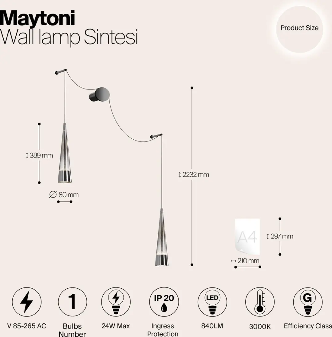 Maytoni Wandlamp Sintesi Chroom - 24W