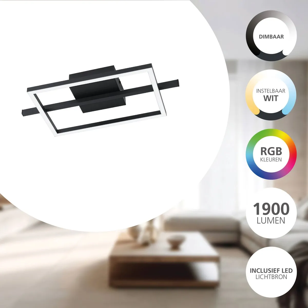Eglo Amandolo Plafondlamp LED 20cm - Zwart/Wit - RGB & Wit - Dimbaar