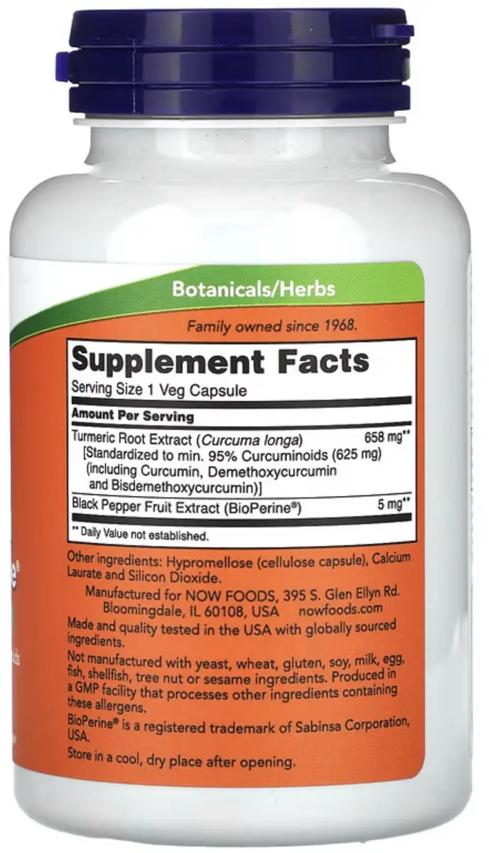 Now Foods Curcumine met BioPerine 95% 90 Veg Capsules