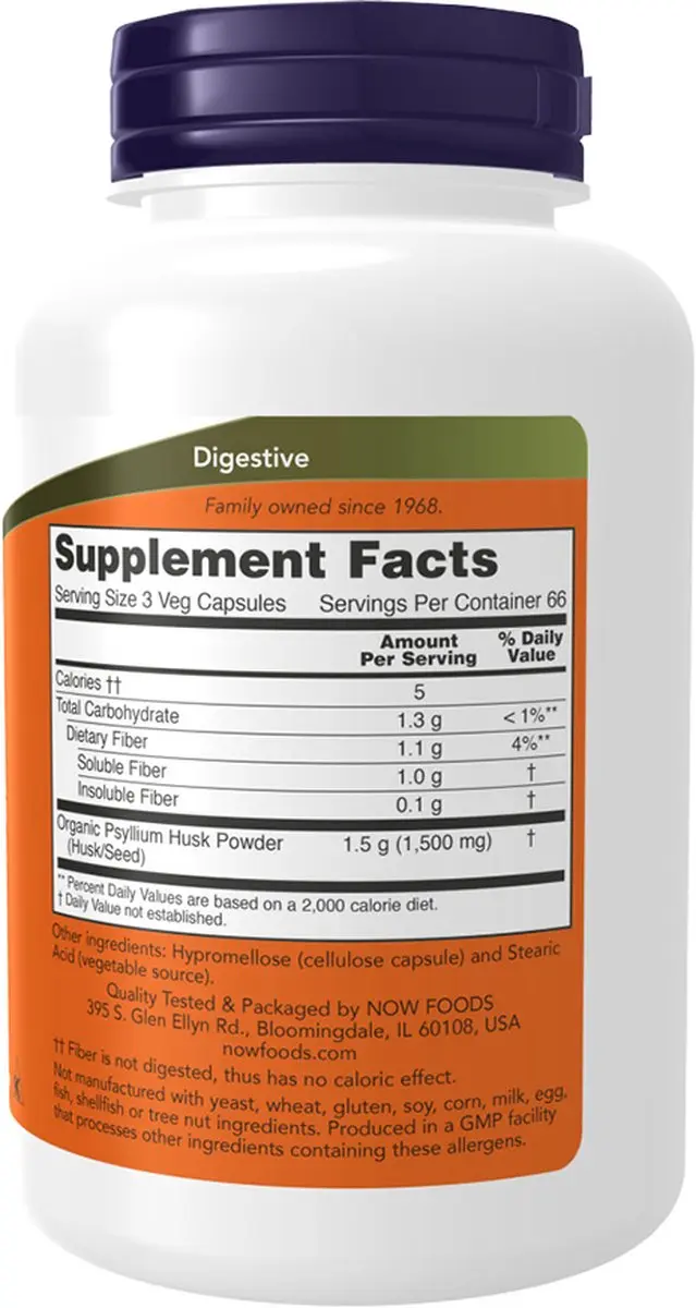 Now Foods Psyllium Husk Caps 500mg - 500 Stuks - afbeelding 6 van 6